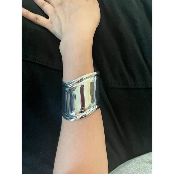 silver cuff bracelet wide big bangle silver armor chunky bold statement bracelet - Picture 2 of 3